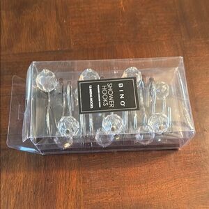 Polished Chrome Finish Crystal Ball 12 Metal Shower Curtain Hooks New